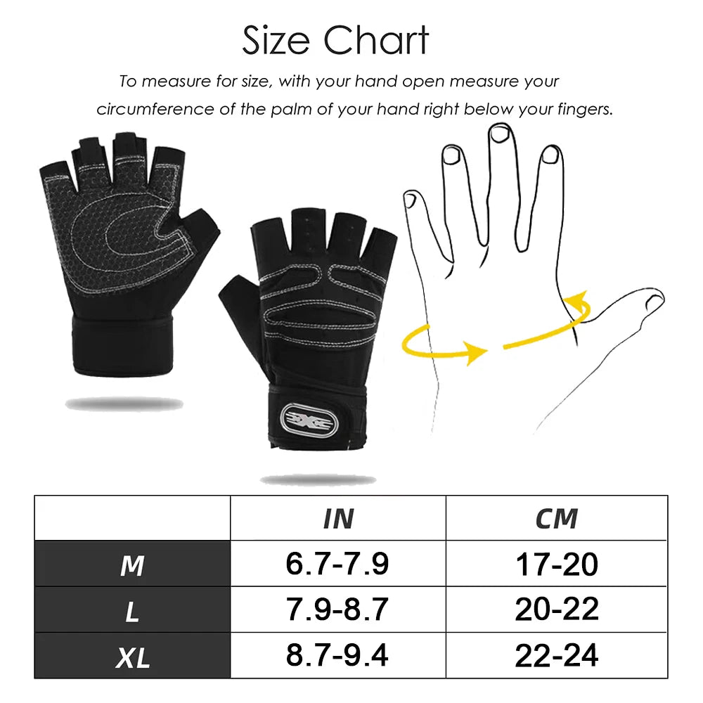 Gym Gloves Half Finger — Wrist Wrap Support | Weight Lifting