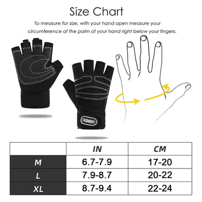Gym Gloves Half Finger — Wrist Wrap Support | Weight Lifting