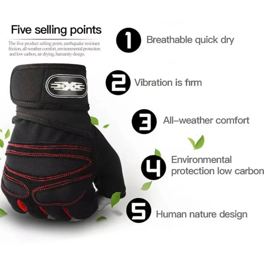 Gym Gloves Half Finger — Wrist Wrap Support | Weight Lifting