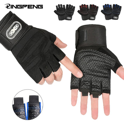 Gym Gloves Half Finger — Wrist Wrap Support | Weight Lifting