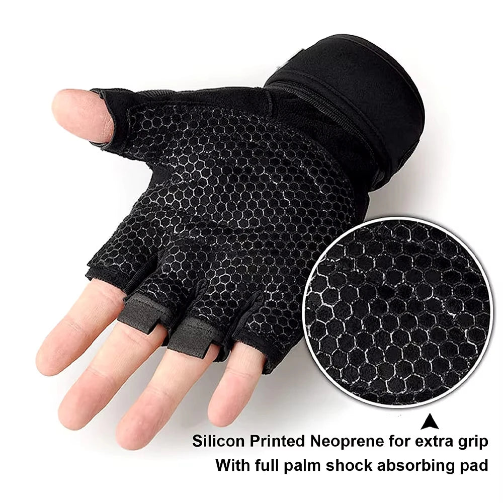 Gym Gloves Half Finger — Wrist Wrap Support | Weight Lifting